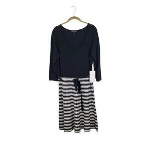 Tahari ASL NWT Sweater Dress L Black White Diamond Harlequin A-Line Knit New